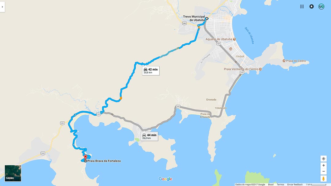 Praia Brava da Fortaleza Ubatuba mapa